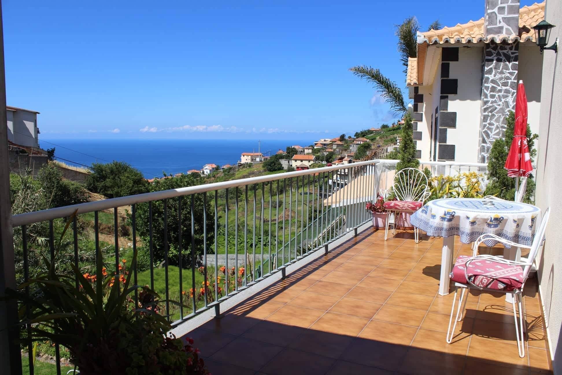 Magnificent view from terrace overlooking the valley down to the sea