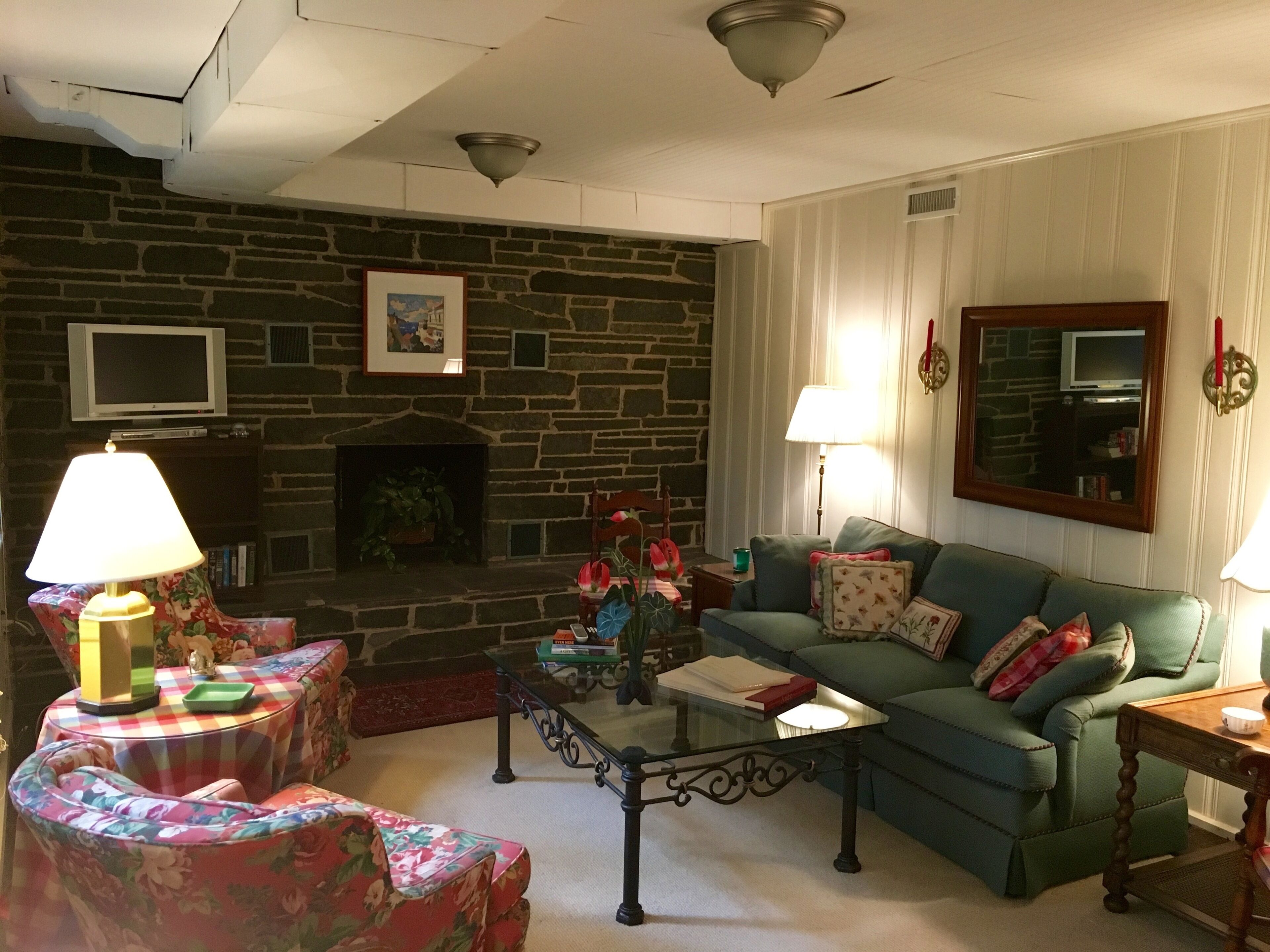 Private Hillside Terrace Apartment with Stone Patio Overlooking Woods