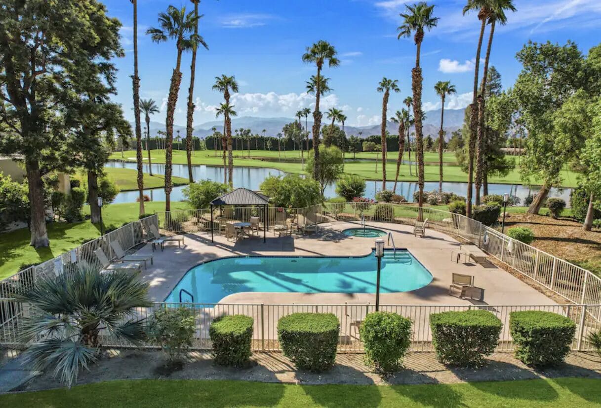 Awesome lake, golf course, mountain view Desert Princess Country Club condo!