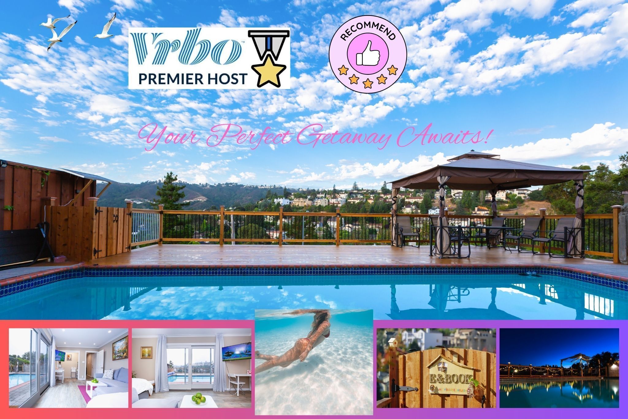 View of Mountain & Private Entrance & Pool 
 Silicon Valley Stanford University