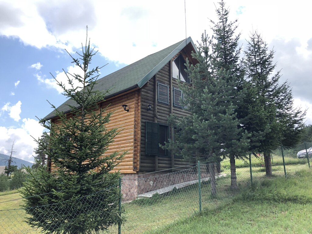 Beautiful wooden house nearby pines forest